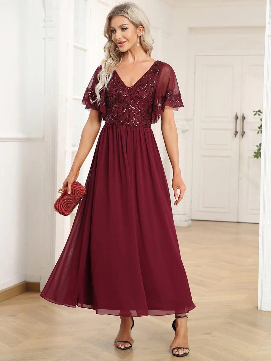 ever HAZEL|Short Sleeve V-Neck Sequin Chiffon A-Line Mother of the Bride Dress - Image 22