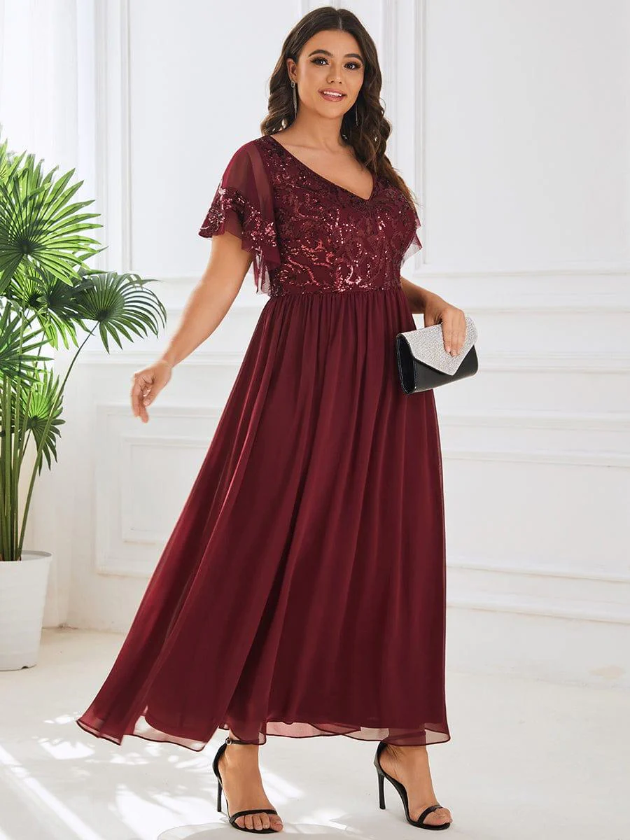 ever HAZEL|Short Sleeve V-Neck Sequin Chiffon A-Line Mother of the Bride Dress - Image 24