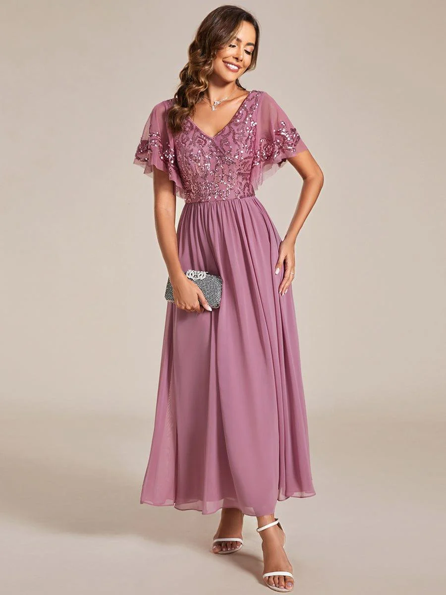 ever HAZEL|Short Sleeve V-Neck Sequin Chiffon A-Line Mother of the Bride Dress - Image 27