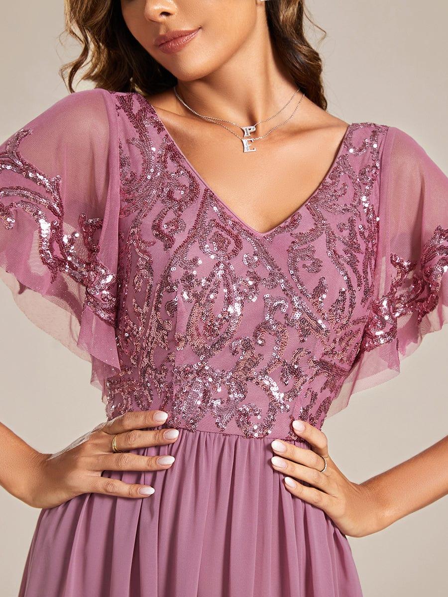 ever HAZEL|Short Sleeve V-Neck Sequin Chiffon A-Line Mother of the Bride Dress - Image 29