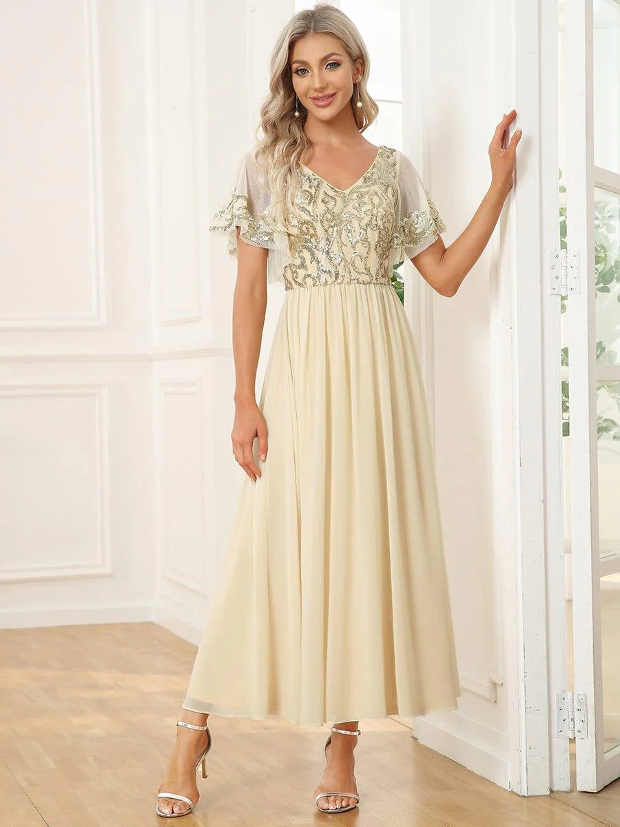 ever HAZEL|Short Sleeve V-Neck Sequin Chiffon A-Line Mother of the Bride Dress - Image 3