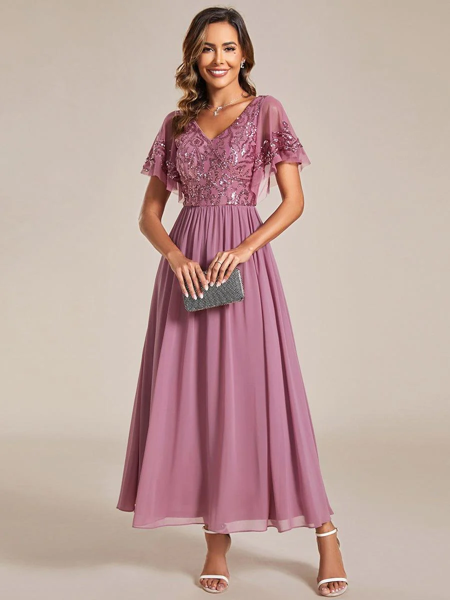 ever HAZEL|Short Sleeve V-Neck Sequin Chiffon A-Line Mother of the Bride Dress - Image 30