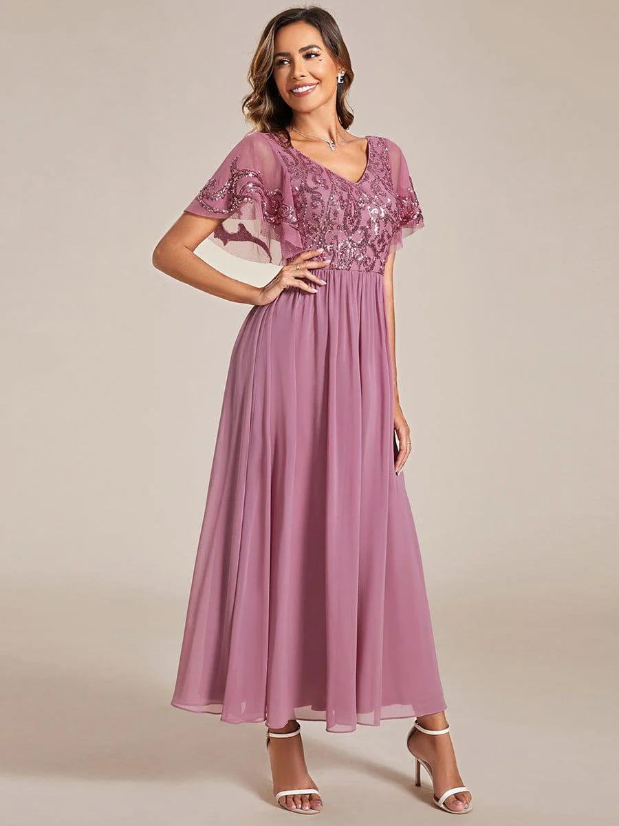 ever HAZEL|Short Sleeve V-Neck Sequin Chiffon A-Line Mother of the Bride Dress - Image 31
