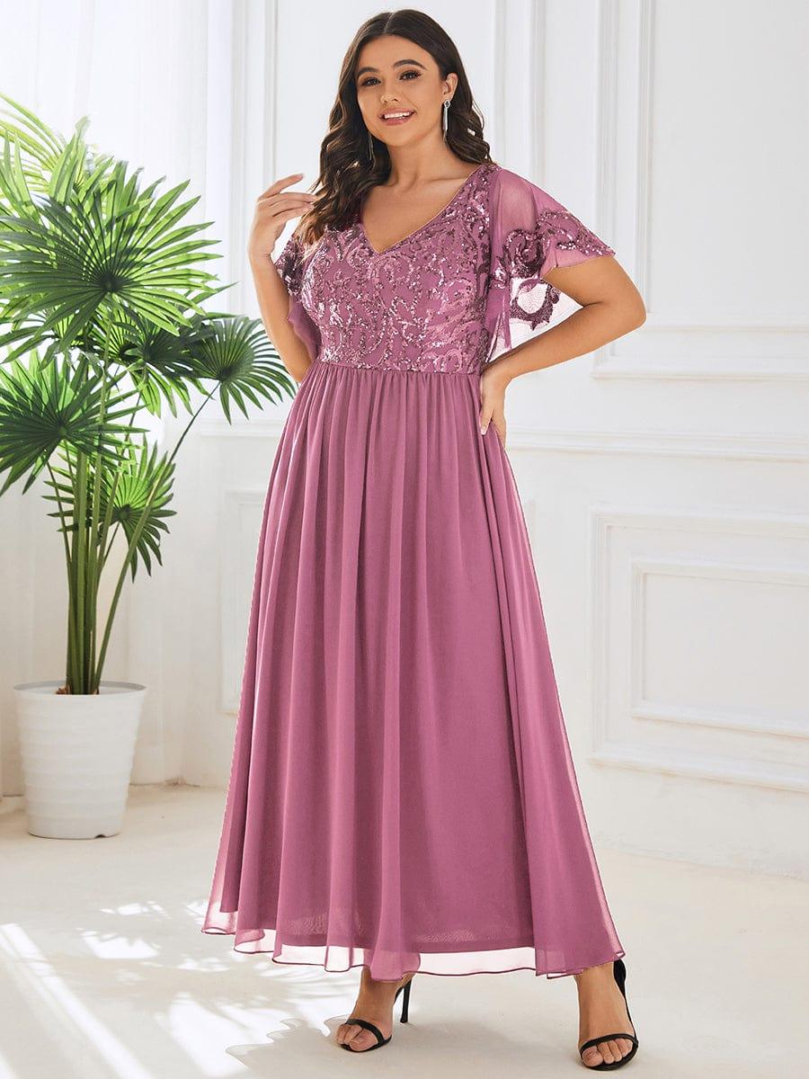 ever HAZEL|Short Sleeve V-Neck Sequin Chiffon A-Line Mother of the Bride Dress - Image 32
