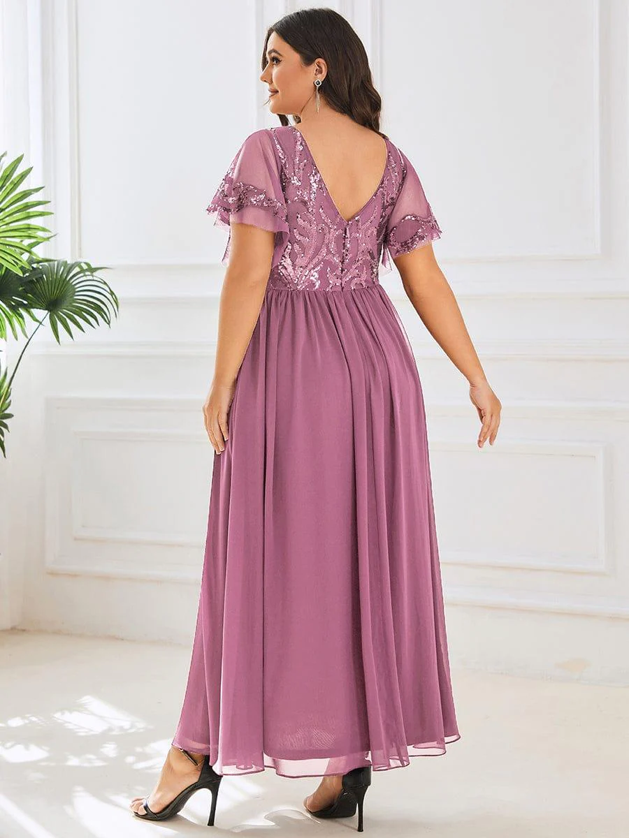ever HAZEL|Short Sleeve V-Neck Sequin Chiffon A-Line Mother of the Bride Dress - Image 33