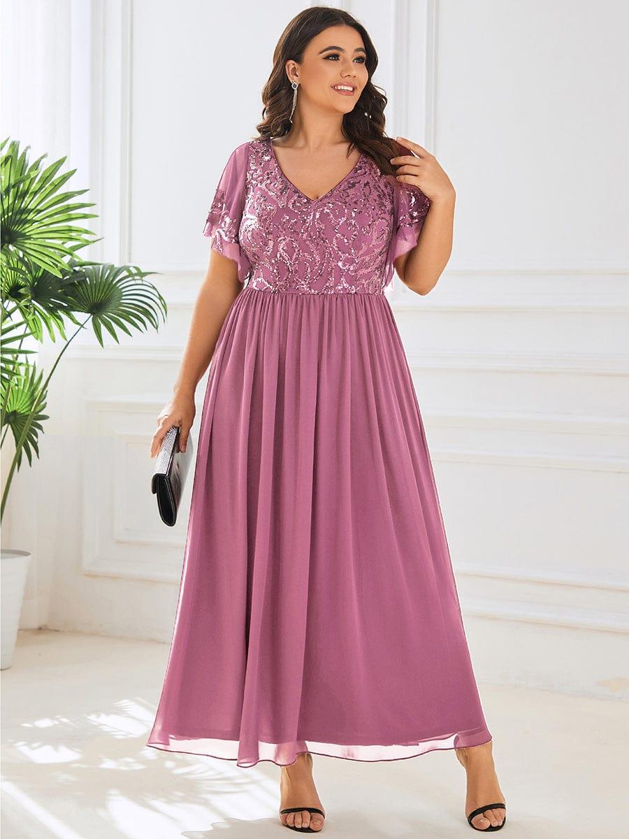 ever HAZEL|Short Sleeve V-Neck Sequin Chiffon A-Line Mother of the Bride Dress - Image 35