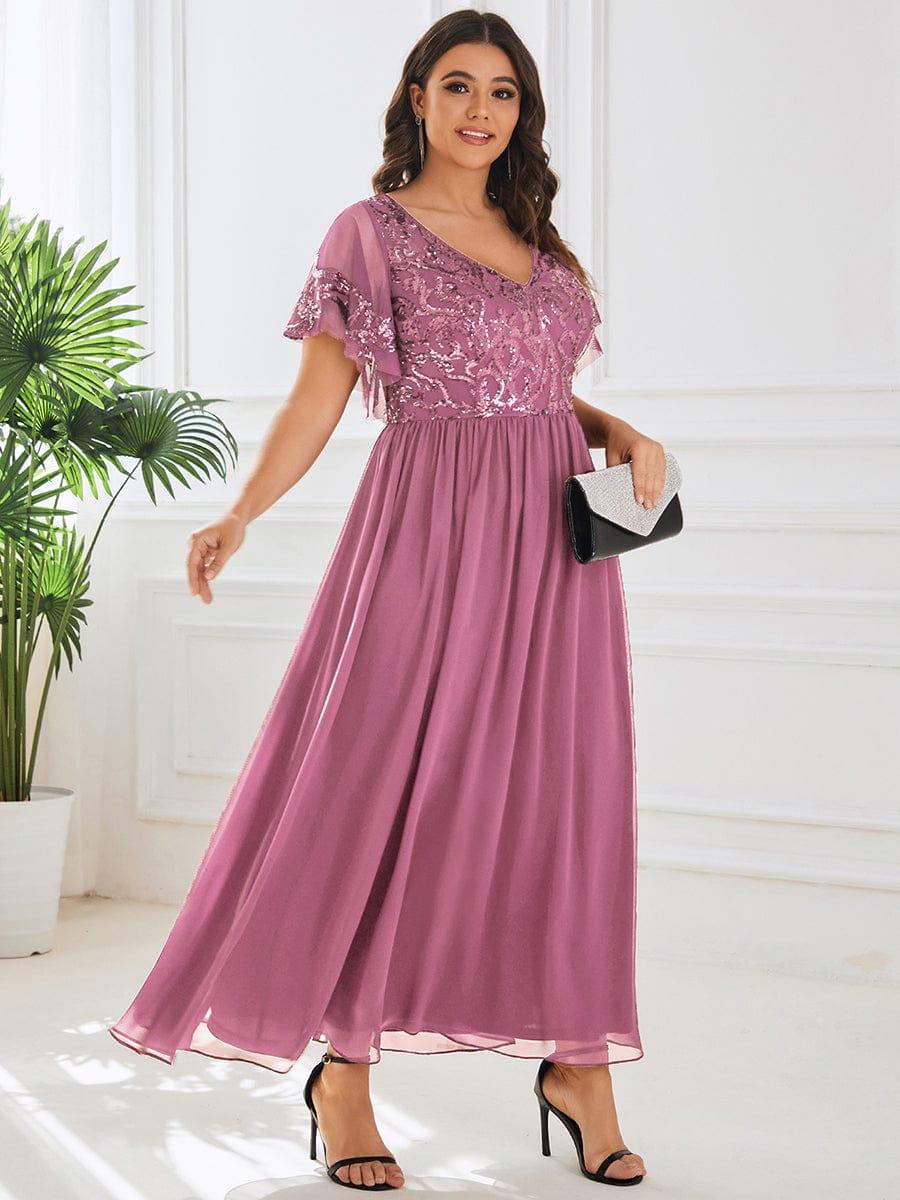 ever HAZEL|Short Sleeve V-Neck Sequin Chiffon A-Line Mother of the Bride Dress - Image 36