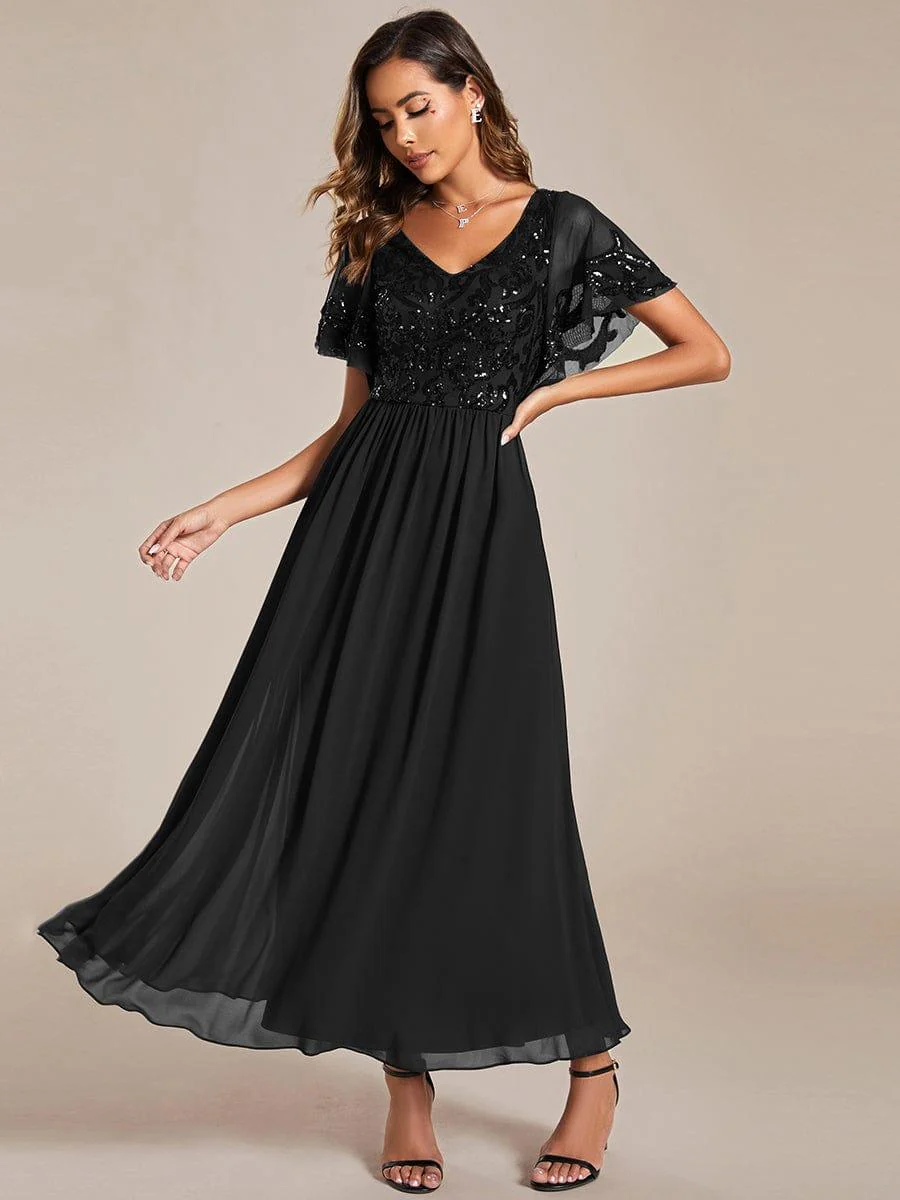 ever HAZEL|Short Sleeve V-Neck Sequin Chiffon A-Line Mother of the Bride Dress - Image 38