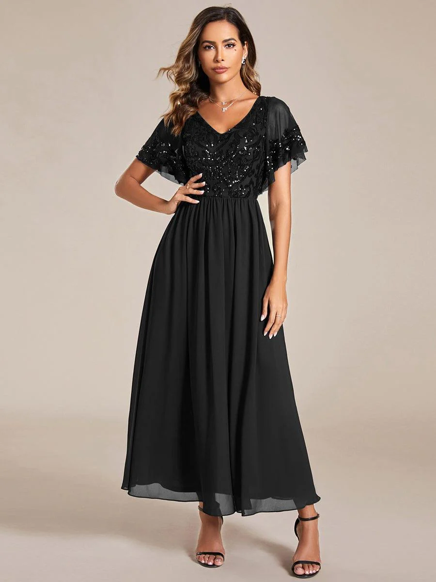 ever HAZEL|Short Sleeve V-Neck Sequin Chiffon A-Line Mother of the Bride Dress - Image 39