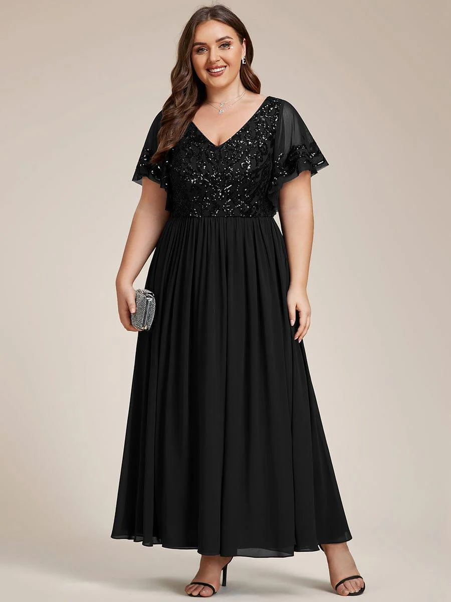 ever HAZEL|Short Sleeve V-Neck Sequin Chiffon A-Line Mother of the Bride Dress - Image 40