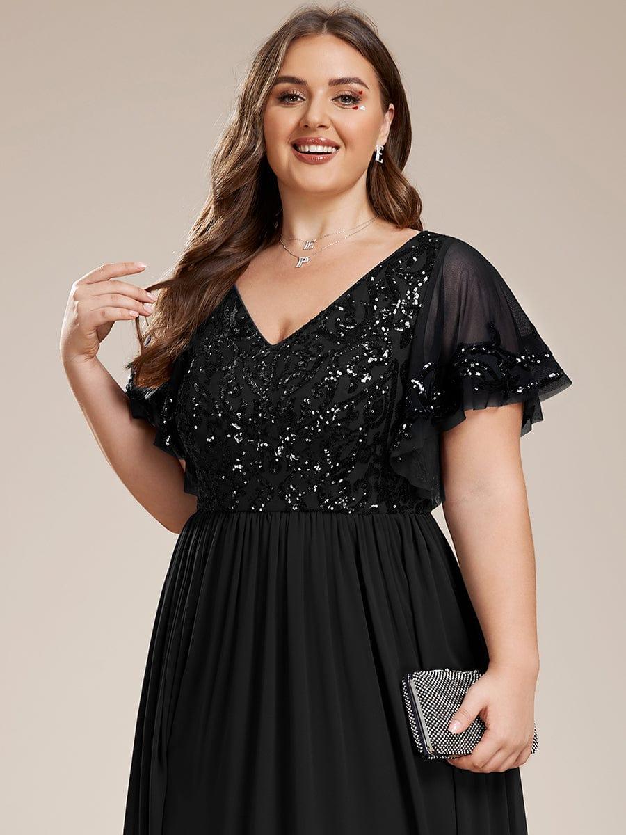 ever HAZEL|Short Sleeve V-Neck Sequin Chiffon A-Line Mother of the Bride Dress - Image 42