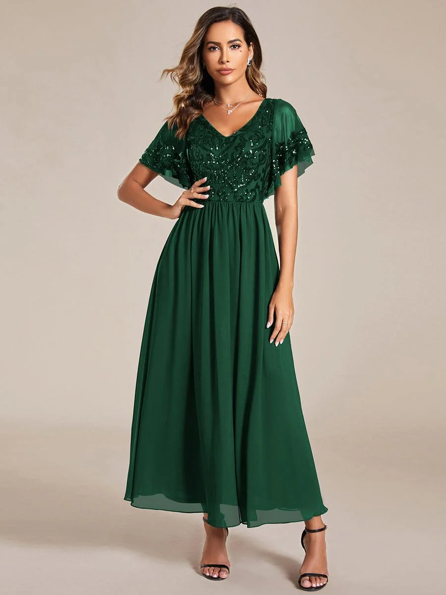 ever HAZEL|Short Sleeve V-Neck Sequin Chiffon A-Line Mother of the Bride Dress - Image 43