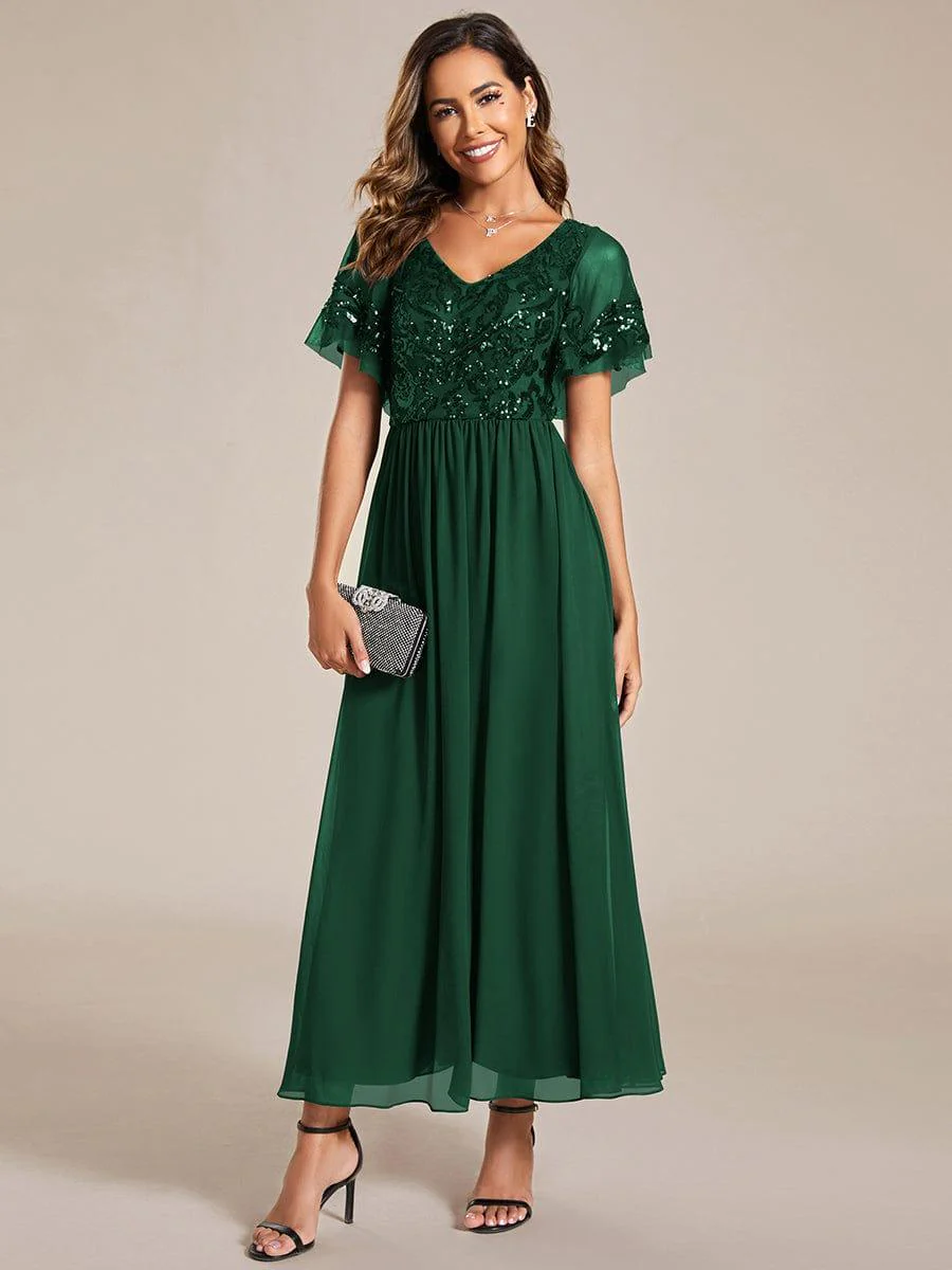 ever HAZEL|Short Sleeve V-Neck Sequin Chiffon A-Line Mother of the Bride Dress - Image 47