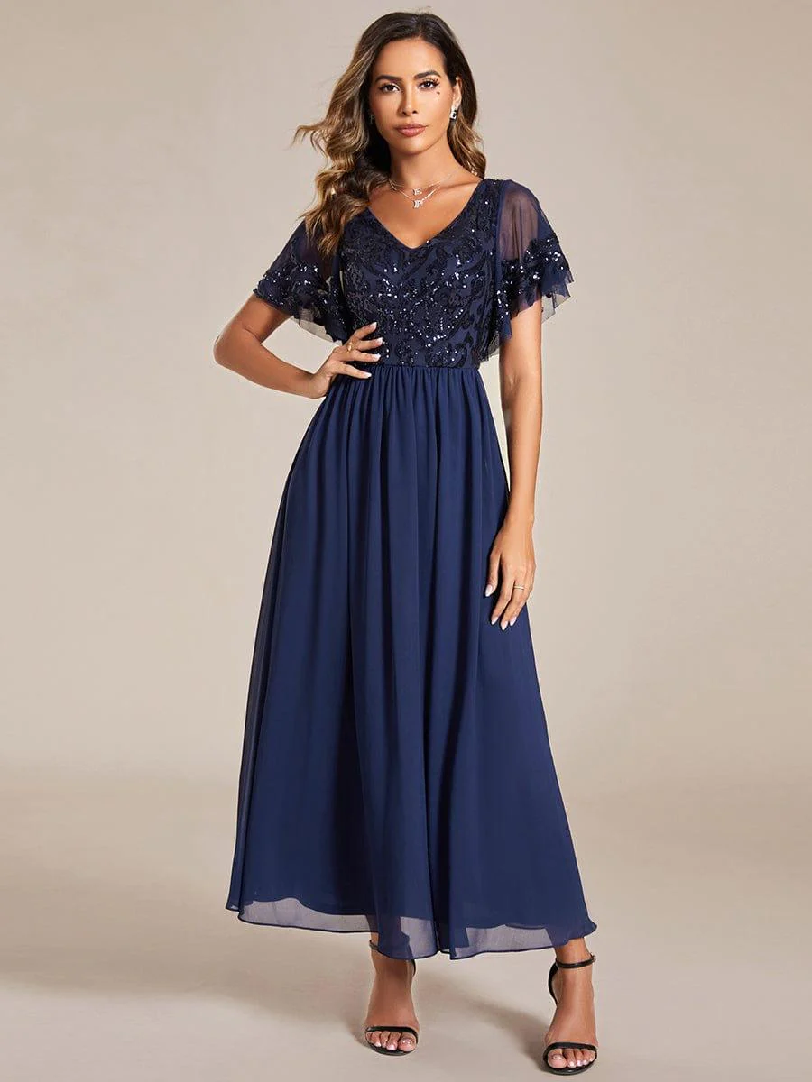ever HAZEL|Short Sleeve V-Neck Sequin Chiffon A-Line Mother of the Bride Dress - Image 7