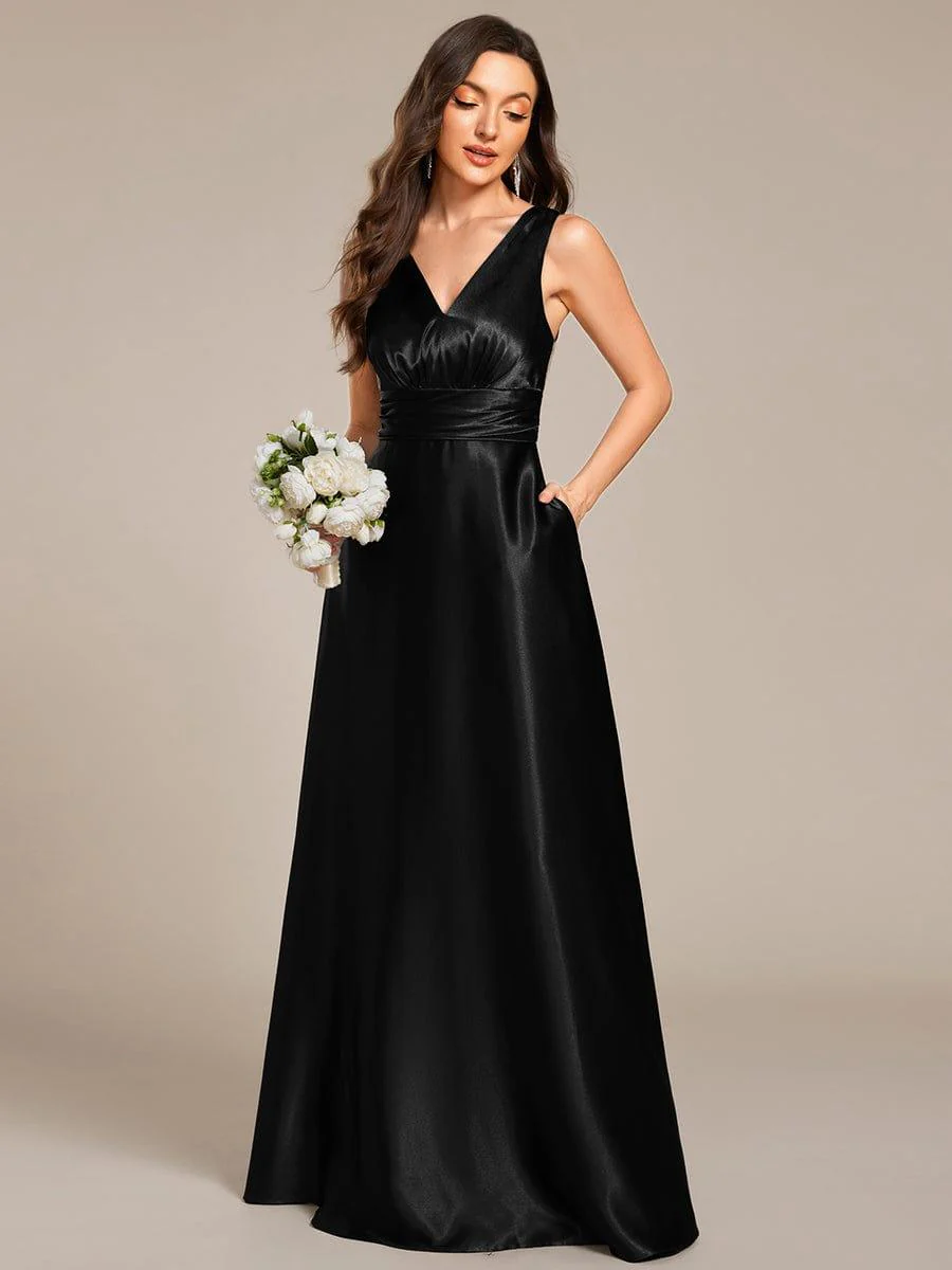 ever INDY|Sleeveless Empire Waist Satin Maxi Bridesmaid Dress With Pockets - Image 13
