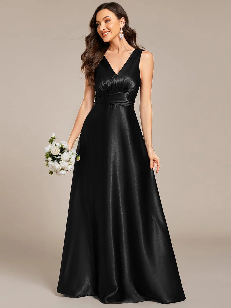 ever INDY|Sleeveless Empire Waist Satin Maxi Bridesmaid Dress With Pockets - Image 14