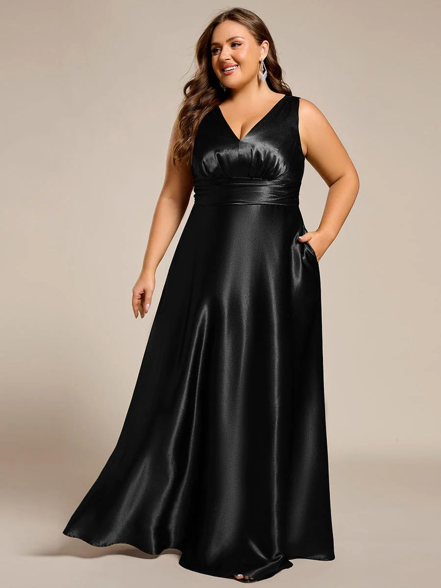 ever INDY|Sleeveless Empire Waist Satin Maxi Bridesmaid Dress With Pockets - Image 15