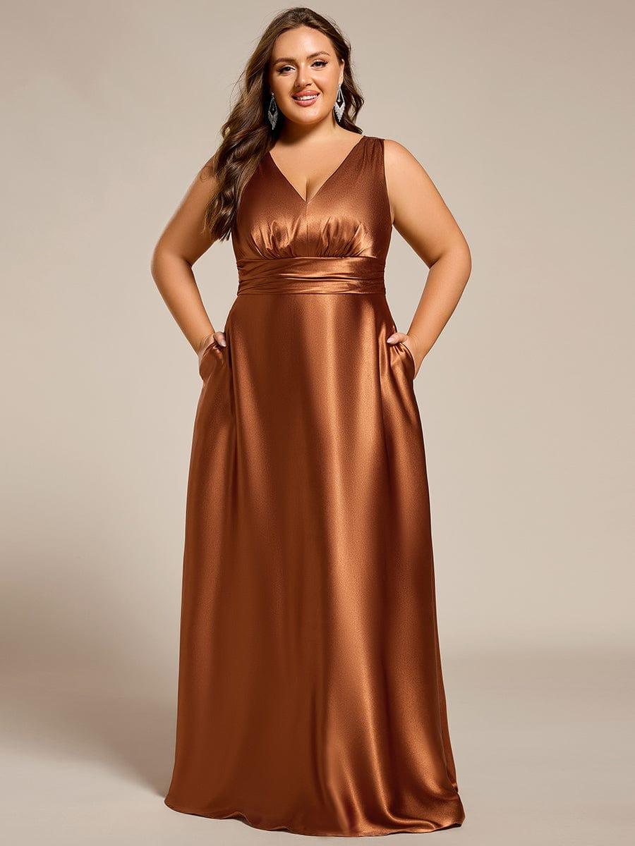 ever INDY|Sleeveless Empire Waist Satin Maxi Bridesmaid Dress With Pockets - Image 23