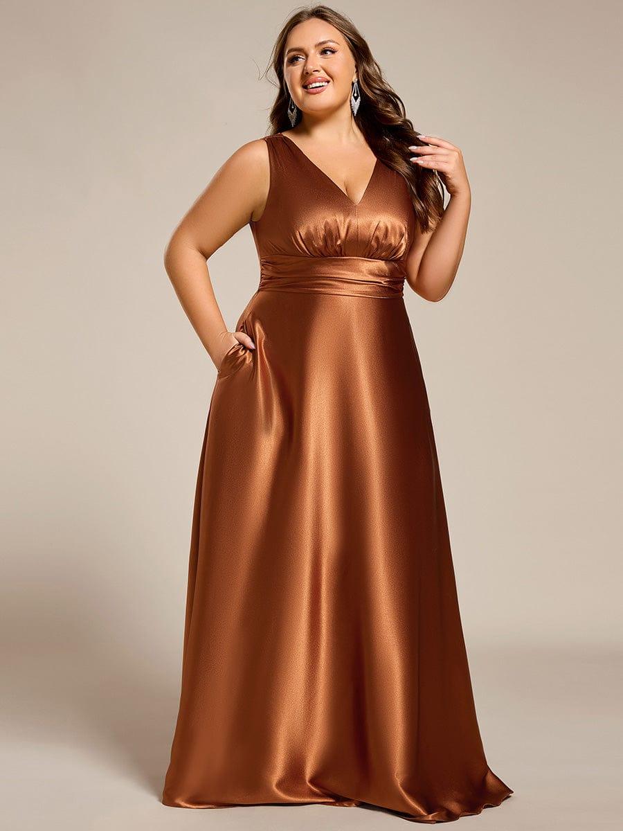 ever INDY|Sleeveless Empire Waist Satin Maxi Bridesmaid Dress With Pockets - Image 26