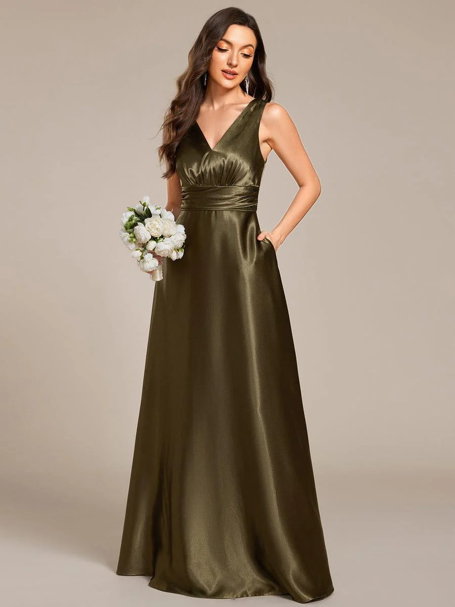 ever INDY|Sleeveless Empire Waist Satin Maxi Bridesmaid Dress With Pockets - Image 38