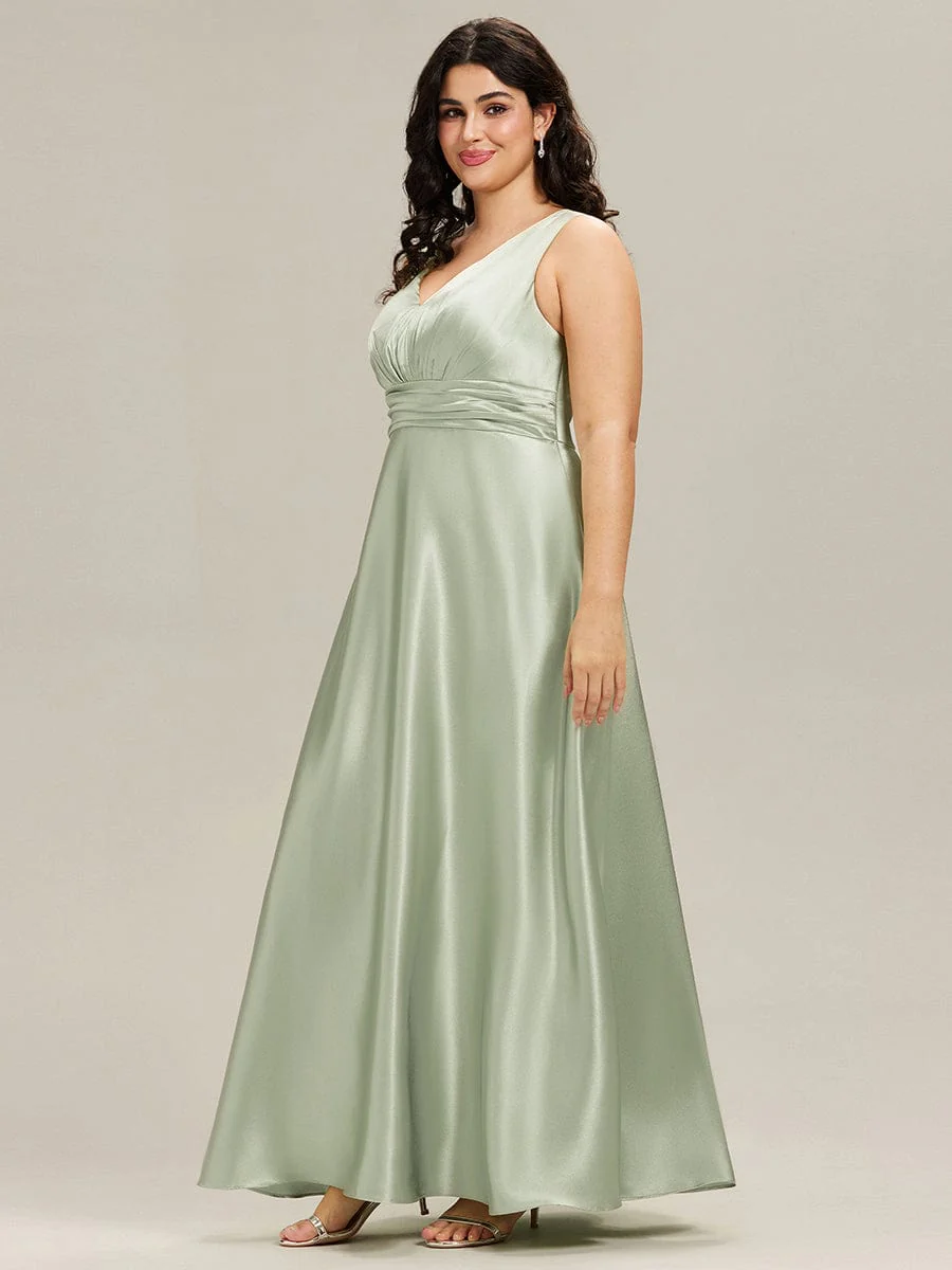ever INDY|Sleeveless Empire Waist Satin Maxi Bridesmaid Dress With Pockets - Image 58