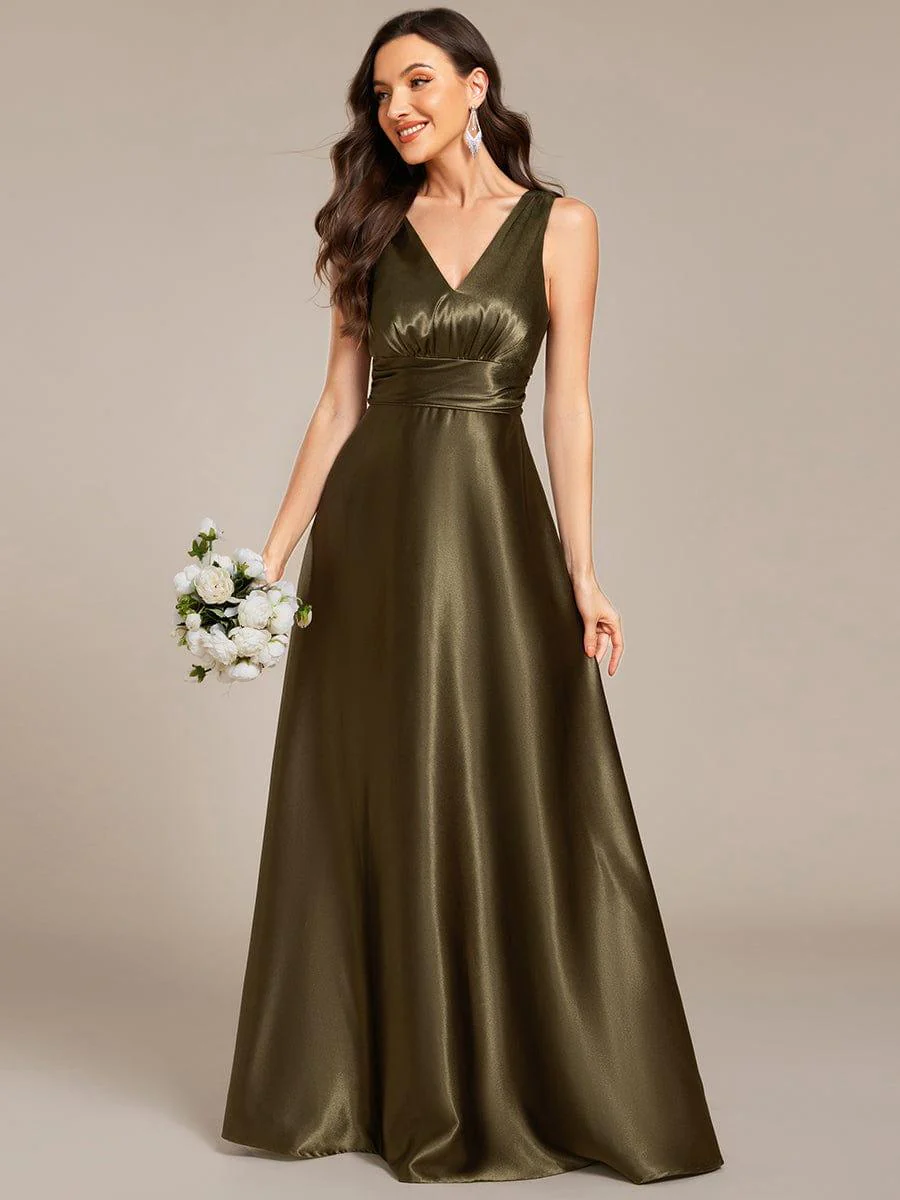 ever INDY|Sleeveless Empire Waist Satin Maxi Bridesmaid Dress With Pockets - Image 6