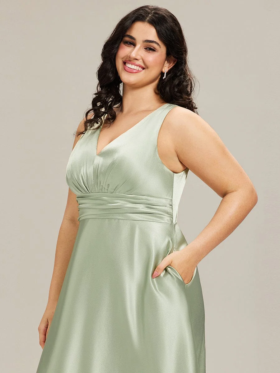 ever INDY|Sleeveless Empire Waist Satin Maxi Bridesmaid Dress With Pockets - Image 60