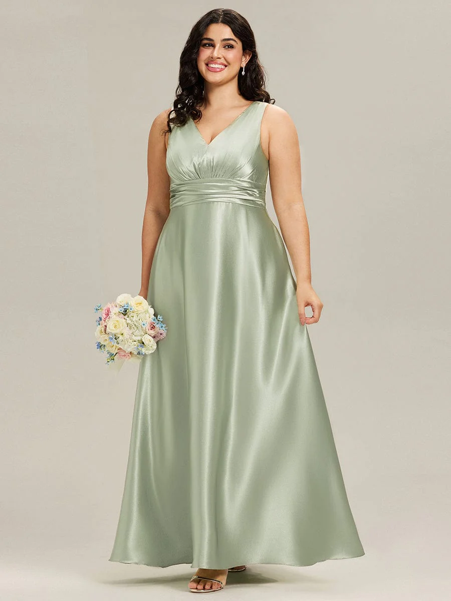 ever INDY|Sleeveless Empire Waist Satin Maxi Bridesmaid Dress With Pockets - Image 62