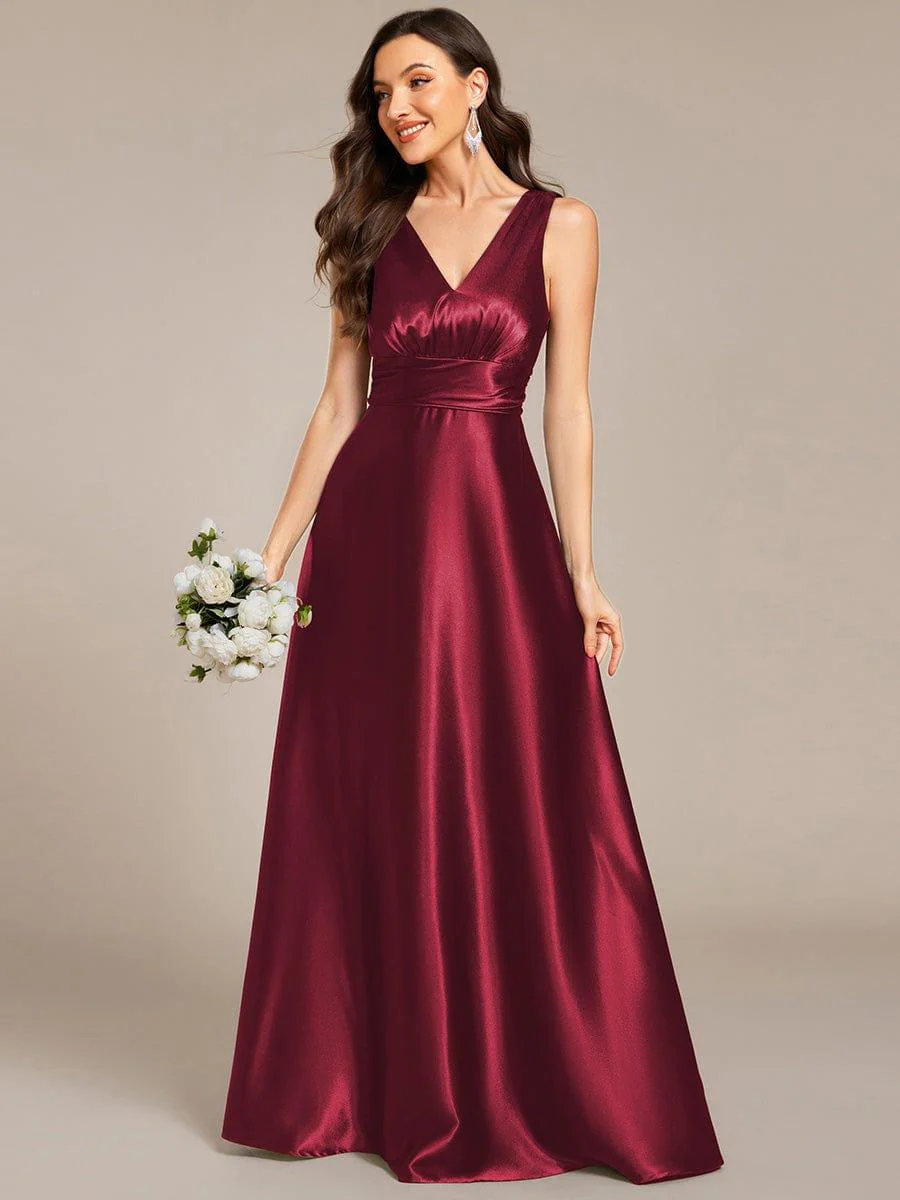 ever INDY|Sleeveless Empire Waist Satin Maxi Bridesmaid Dress With Pockets - Image 63