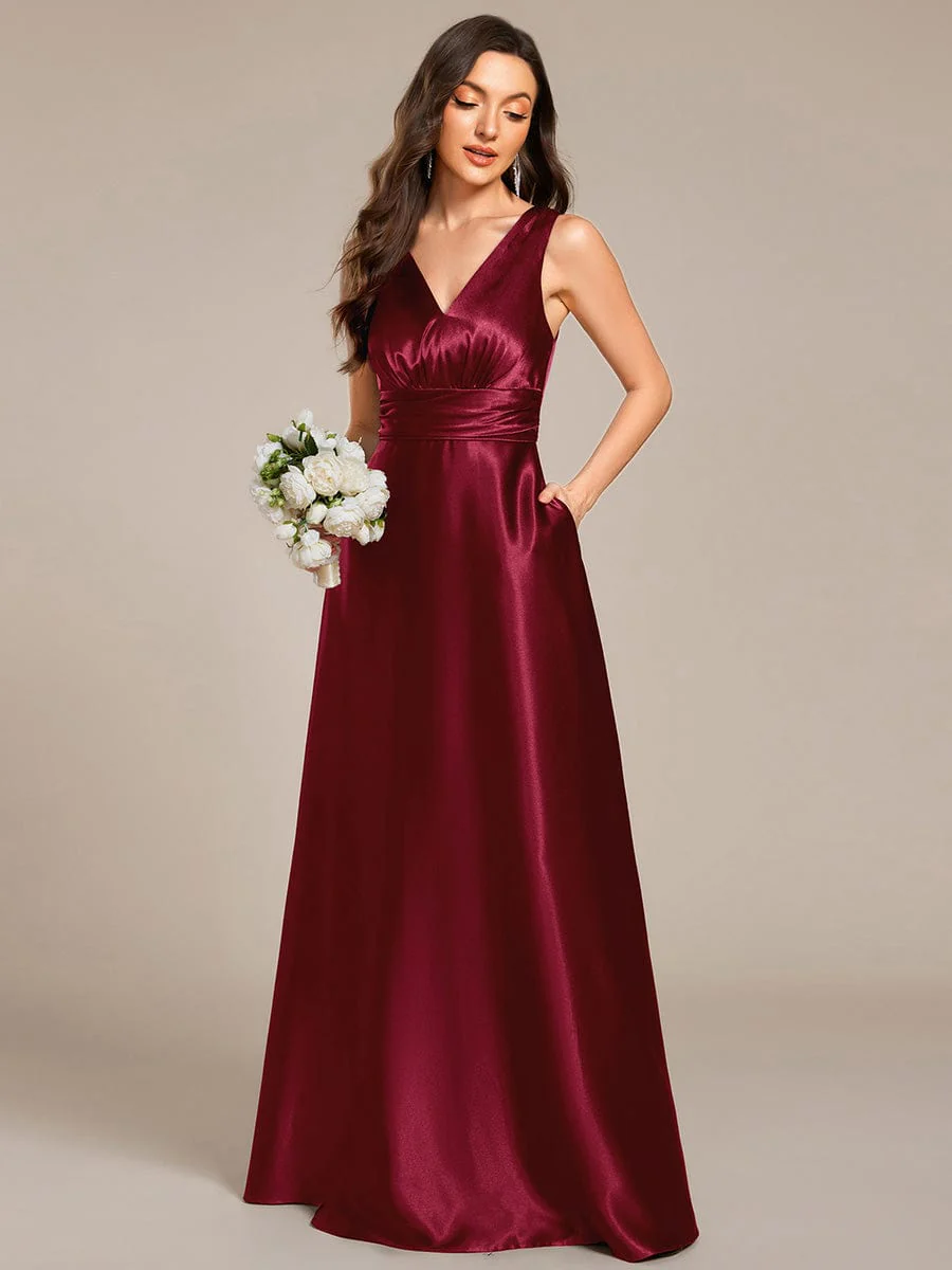 ever INDY|Sleeveless Empire Waist Satin Maxi Bridesmaid Dress With Pockets - Image 66