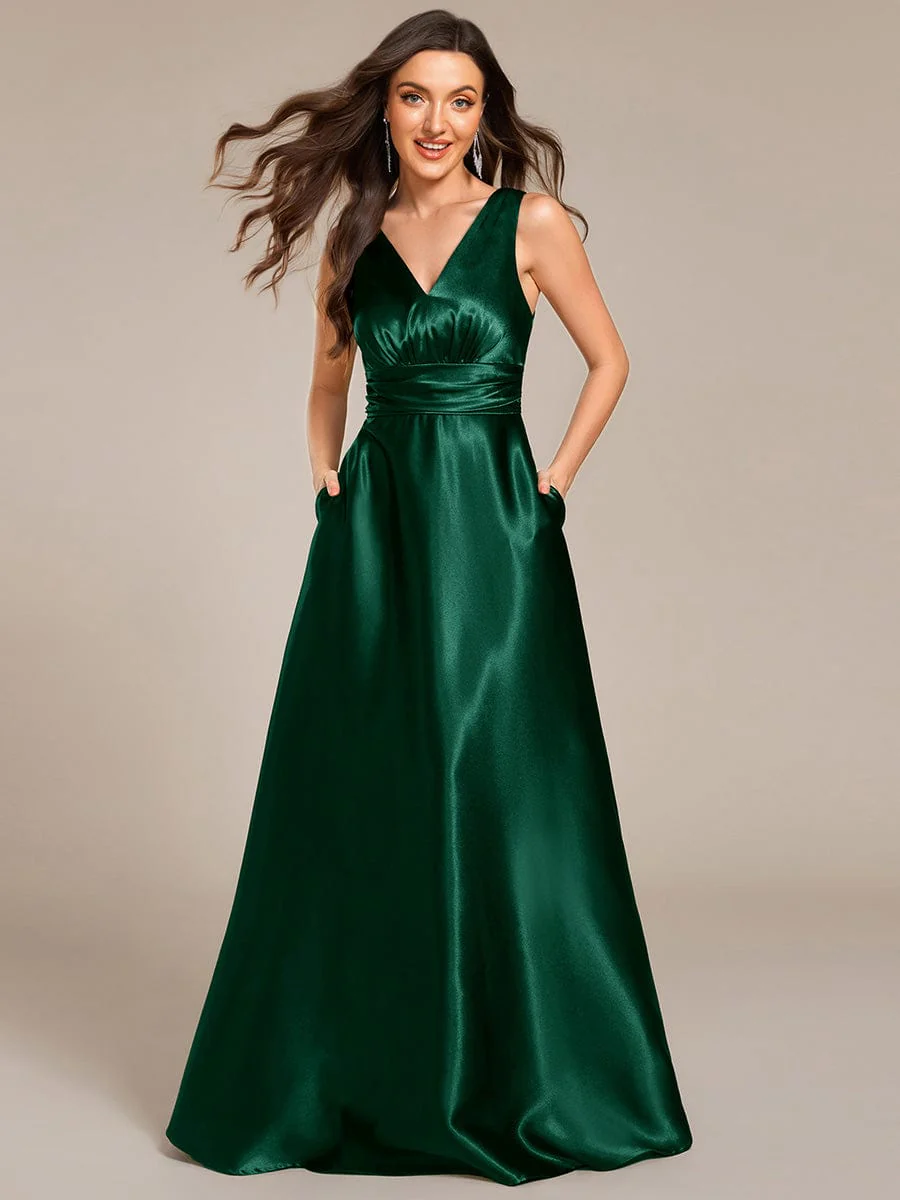ever INDY|Sleeveless Empire Waist Satin Maxi Bridesmaid Dress With Pockets - Image 69