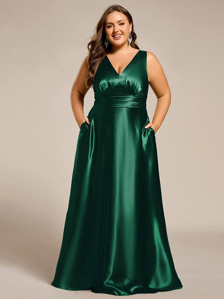 ever INDY|Sleeveless Empire Waist Satin Maxi Bridesmaid Dress With Pockets - Image 74