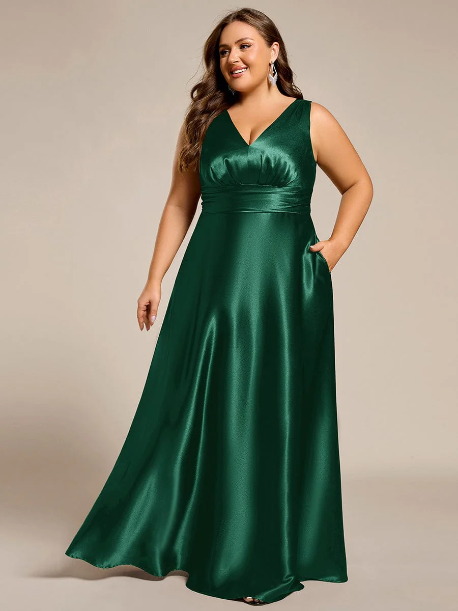 ever INDY|Sleeveless Empire Waist Satin Maxi Bridesmaid Dress With Pockets - Image 75