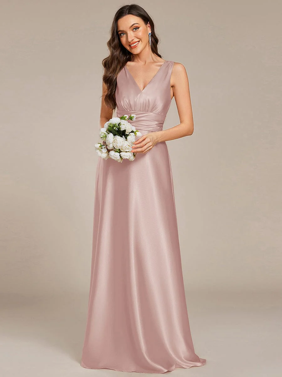 ever INDY|Sleeveless Empire Waist Satin Maxi Bridesmaid Dress With Pockets - Image 76