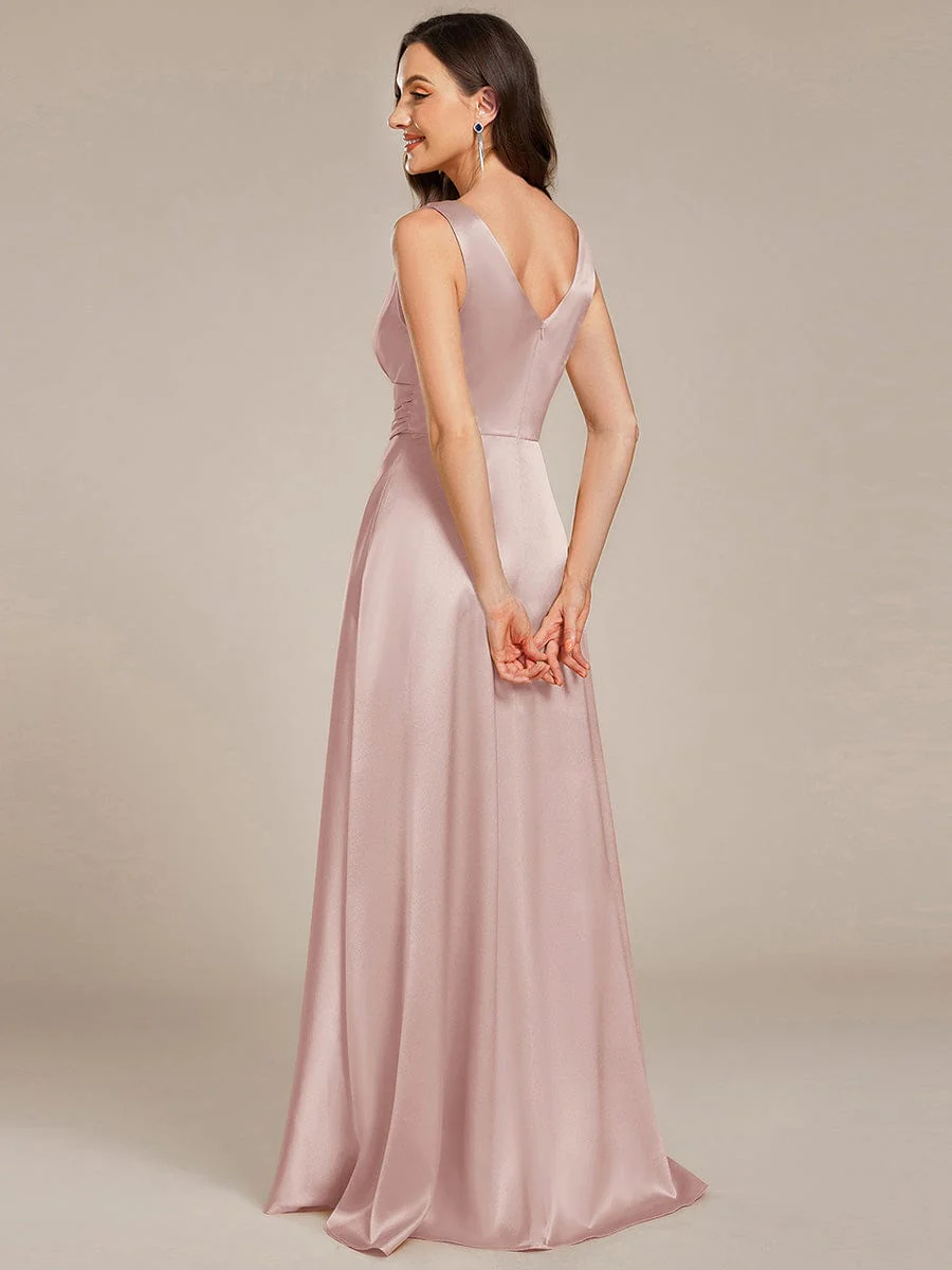 ever INDY|Sleeveless Empire Waist Satin Maxi Bridesmaid Dress With Pockets - Image 77