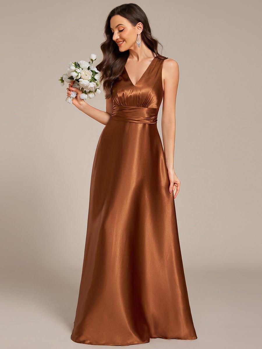 ever INDY|Sleeveless Empire Waist Satin Maxi Bridesmaid Dress With Pockets - Image 8
