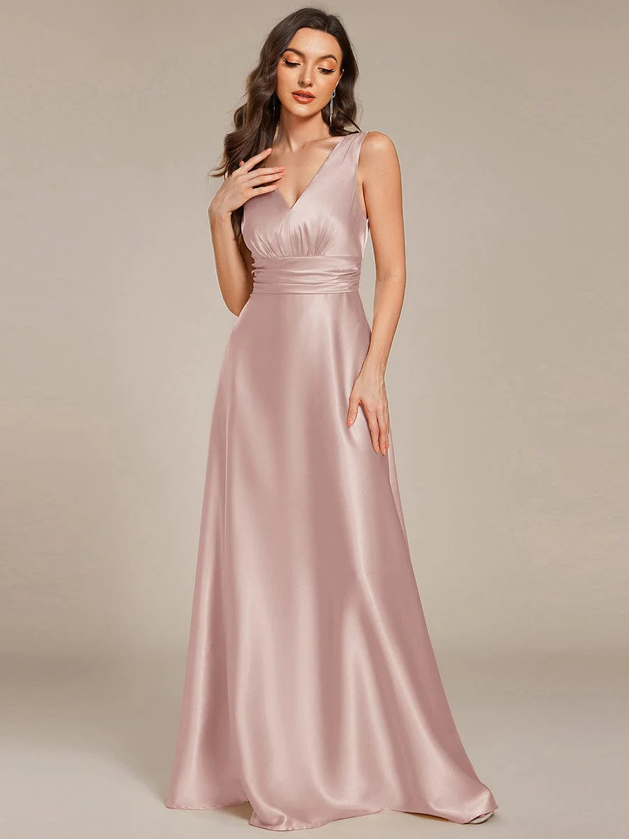 ever INDY|Sleeveless Empire Waist Satin Maxi Bridesmaid Dress With Pockets - Image 80