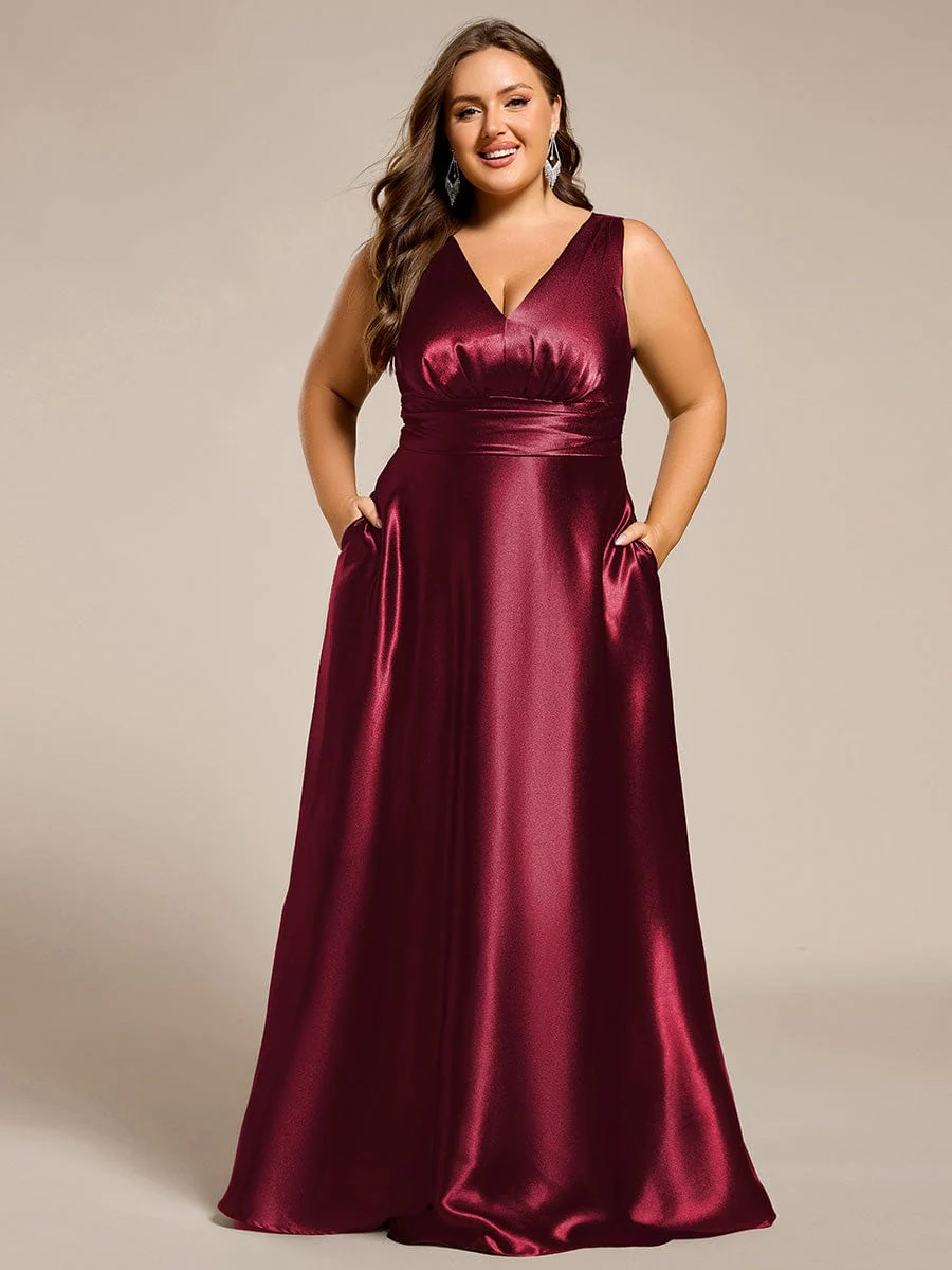 ever INDY|Sleeveless Empire Waist Satin Maxi Bridesmaid Dress With Pockets - Image 86