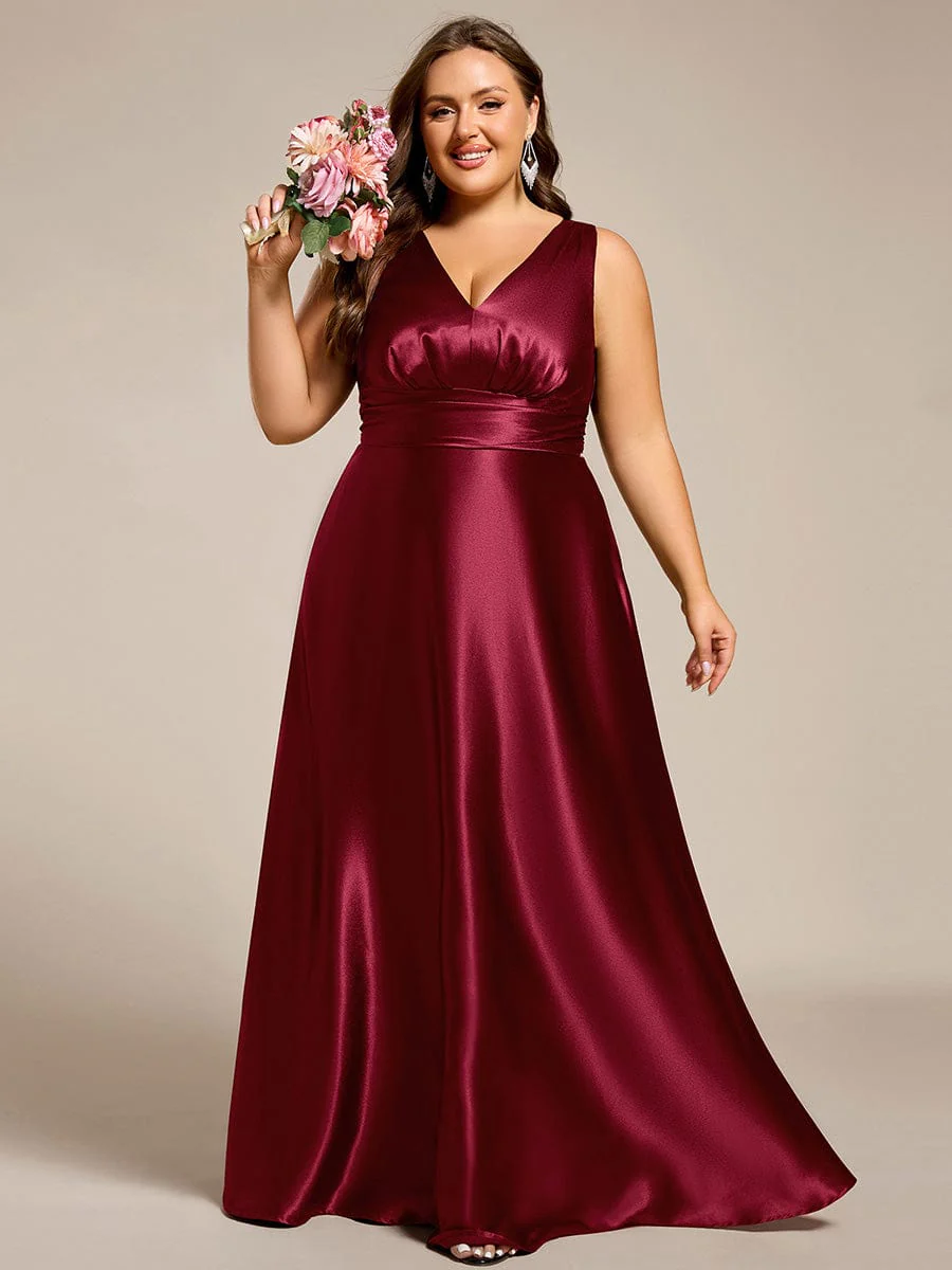 ever INDY|Sleeveless Empire Waist Satin Maxi Bridesmaid Dress With Pockets - Image 88