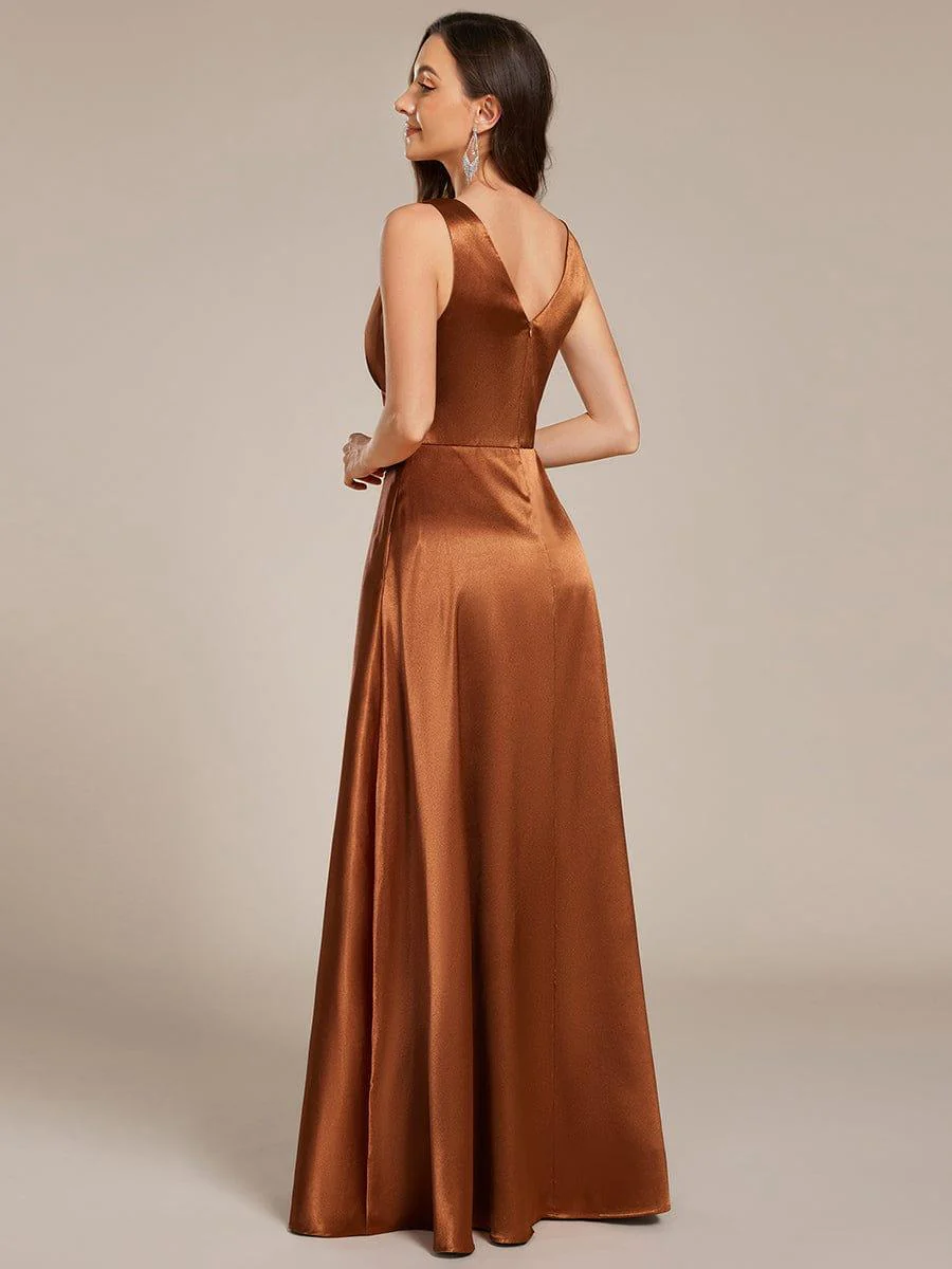 ever INDY|Sleeveless Empire Waist Satin Maxi Bridesmaid Dress With Pockets - Image 9