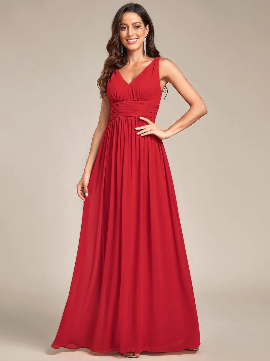 ever HUSH|V Neck Sleeveless Pleated Chiffon Evening Dress - Image 109
