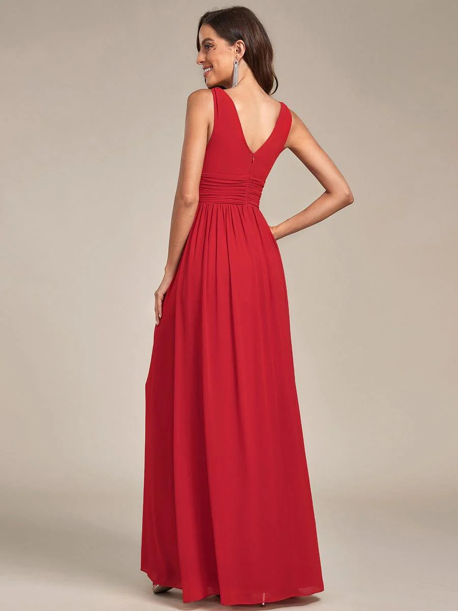 ever HUSH|V Neck Sleeveless Pleated Chiffon Evening Dress - Image 110