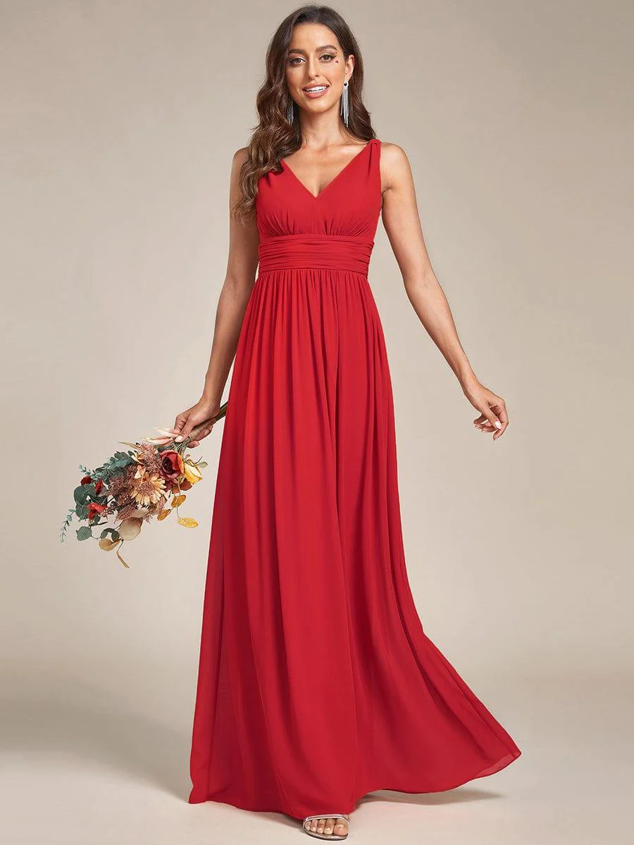 ever HUSH|V Neck Sleeveless Pleated Chiffon Evening Dress - Image 113