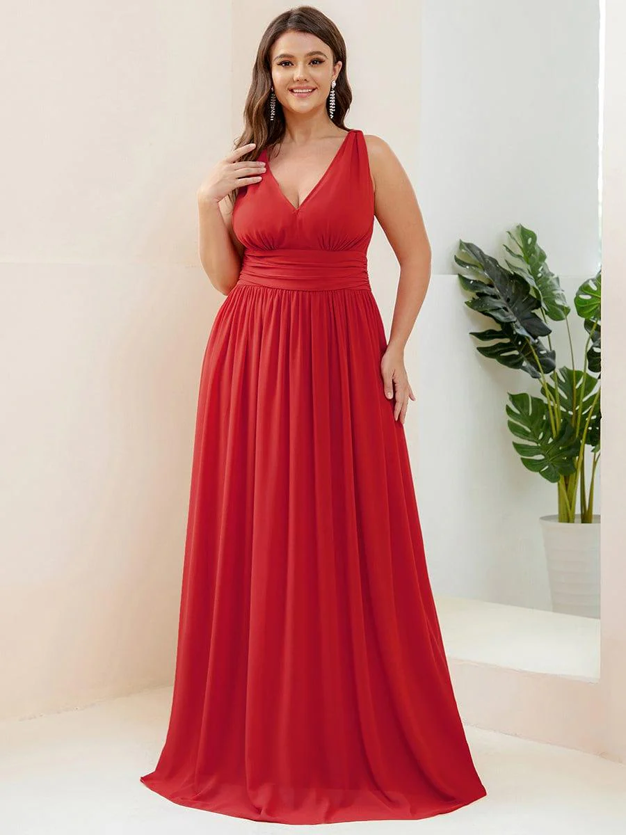 ever HUSH|V Neck Sleeveless Pleated Chiffon Evening Dress - Image 114