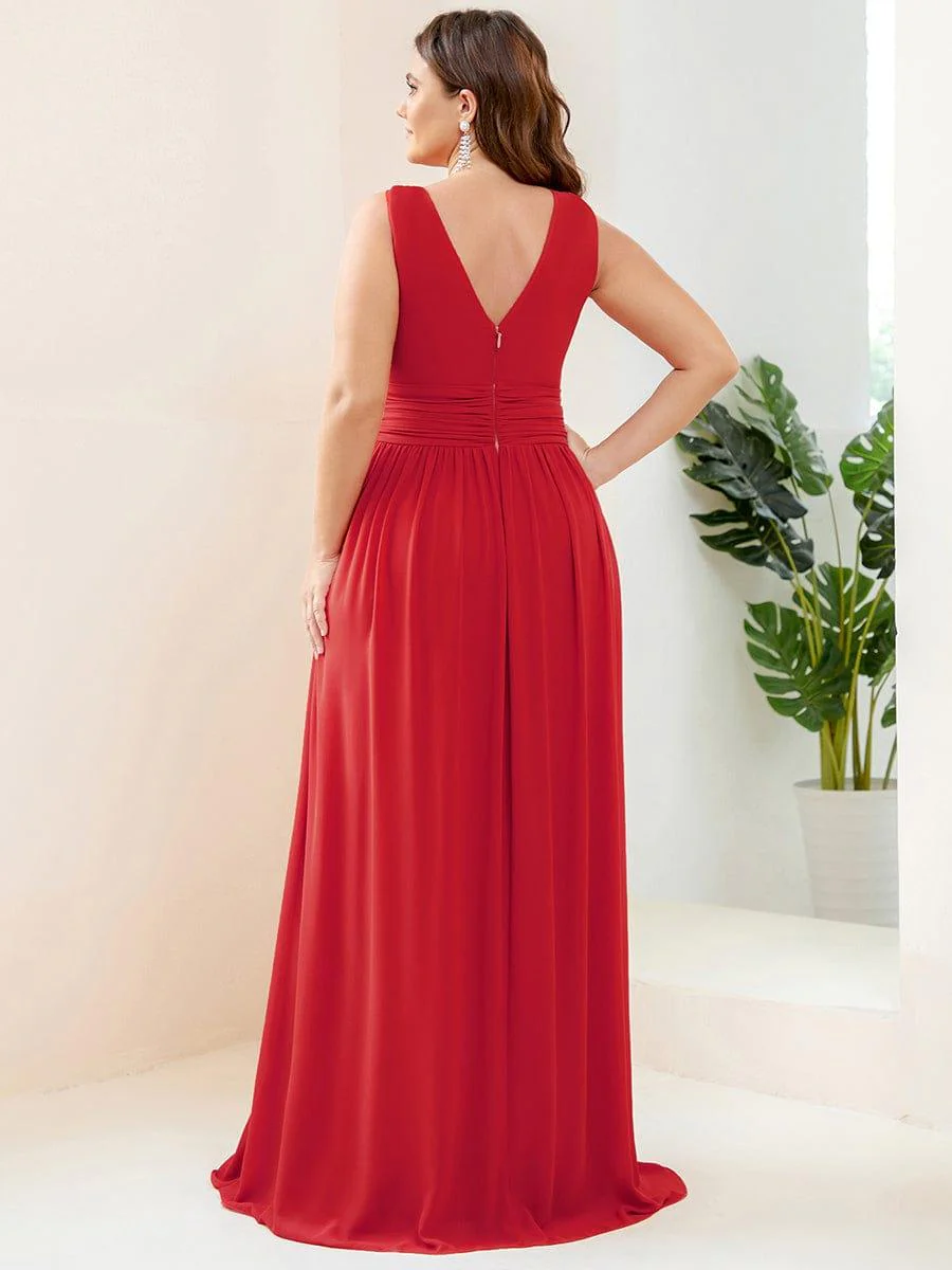 ever HUSH|V Neck Sleeveless Pleated Chiffon Evening Dress - Image 115