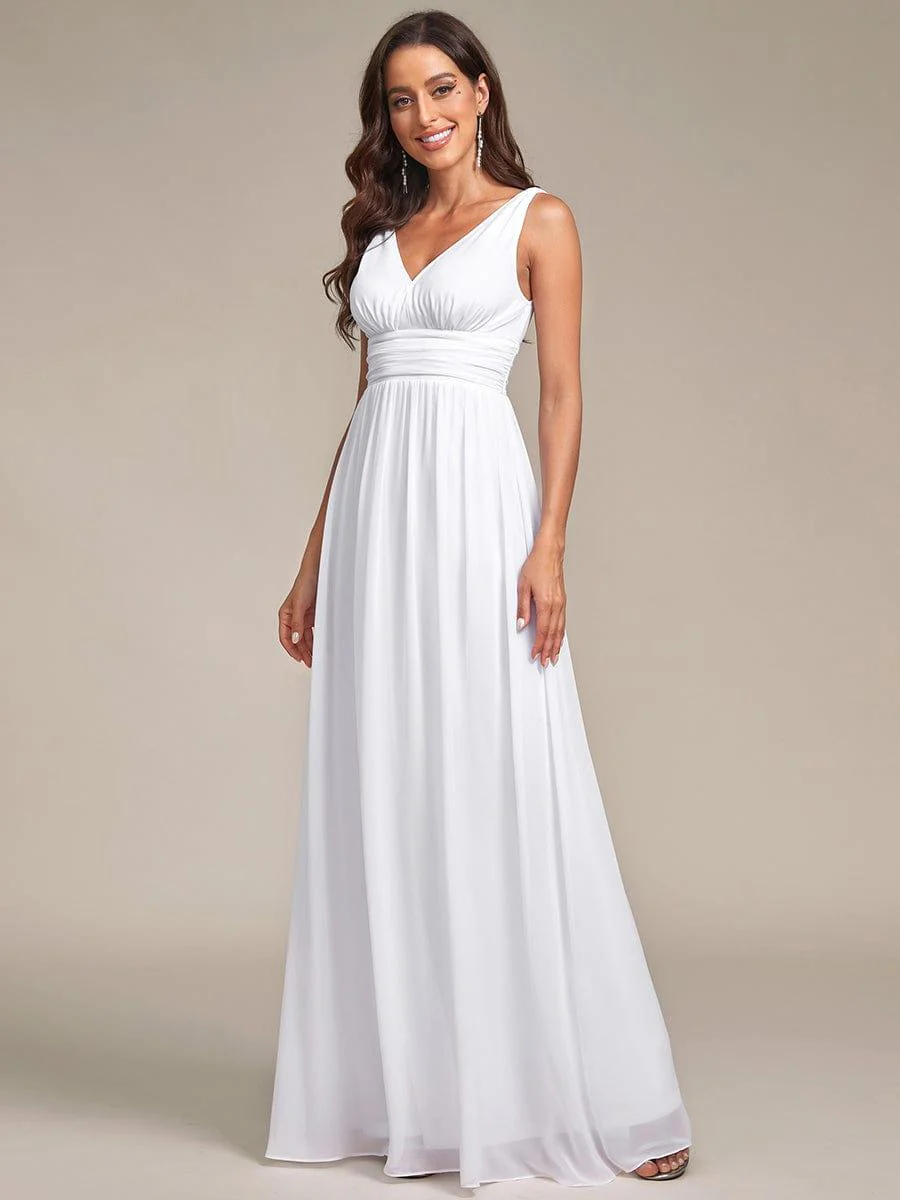 ever HUSH|V Neck Sleeveless Pleated Chiffon Evening Dress - Image 122