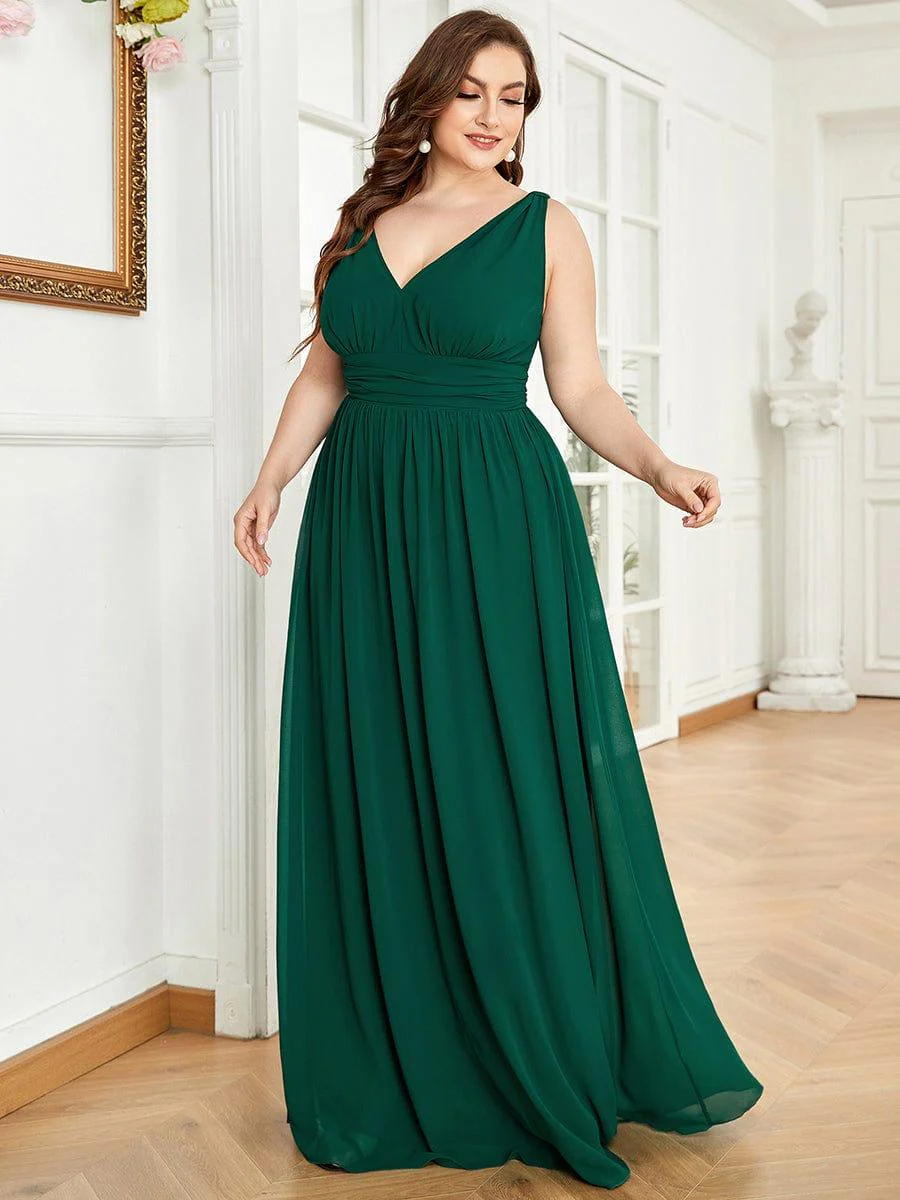 ever HUSH|V Neck Sleeveless Pleated Chiffon Evening Dress - Image 13