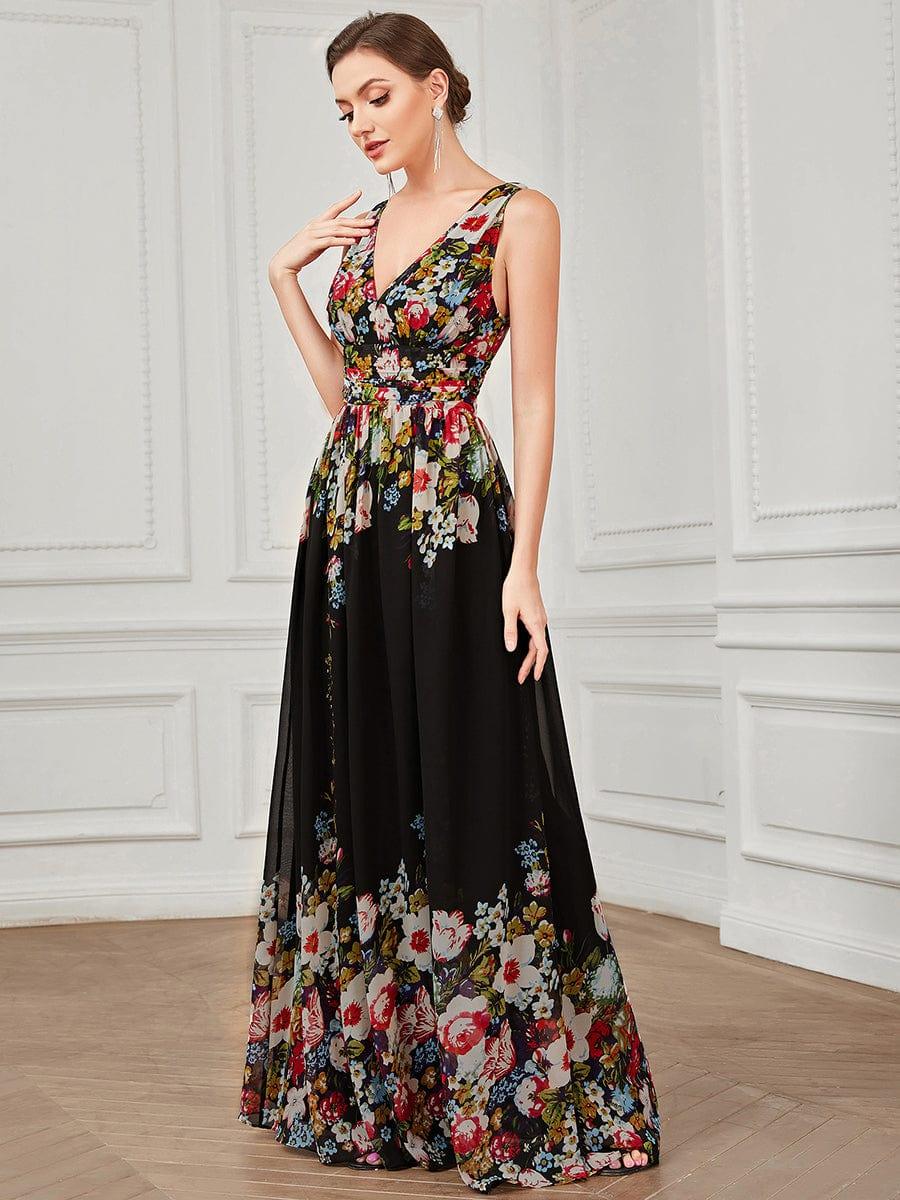 ever HUSH|V Neck Sleeveless Pleated Chiffon Evening Dress - Image 136