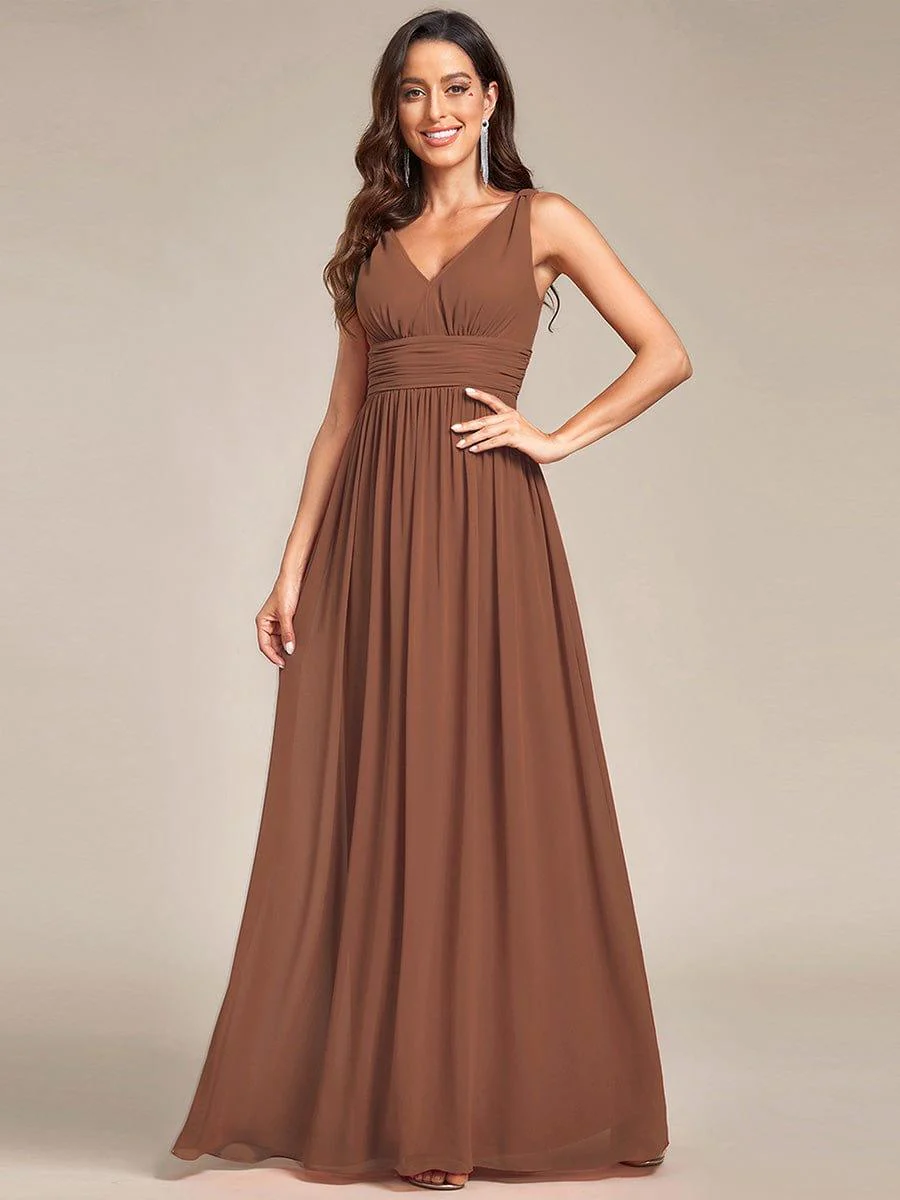 ever HUSH|V Neck Sleeveless Pleated Chiffon Evening Dress - Image 149