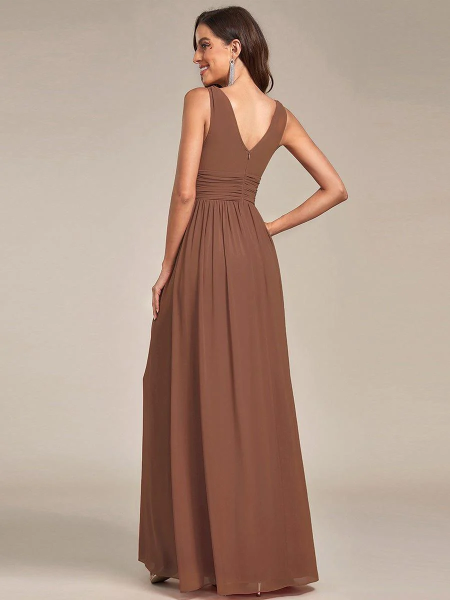 ever HUSH|V Neck Sleeveless Pleated Chiffon Evening Dress - Image 150
